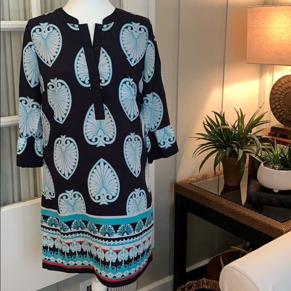 crown & ivy Navy and Aqua Patterned Shift Dress